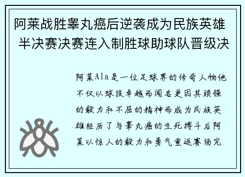 阿莱战胜睾丸癌后逆袭成为民族英雄 半决赛决赛连入制胜球助球队晋级决赛 阿莱战胜睾丸癌后逆袭成为民族英雄 半决赛决赛连入制胜球助球队晋级决赛